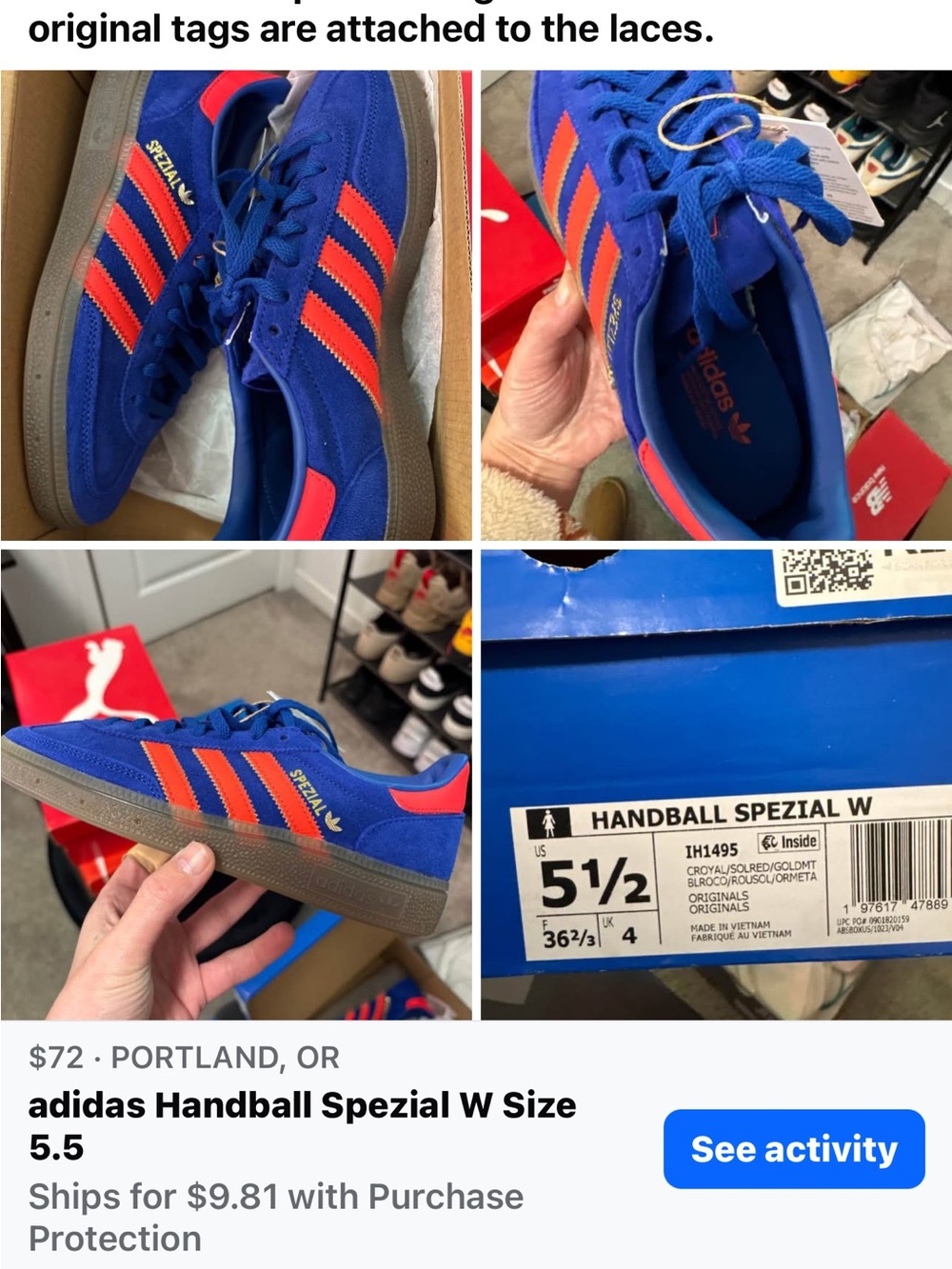adidas youth/womens Spezial Suede Sneaker in Royal Blue and Bright Orange - Picture 4 of 4